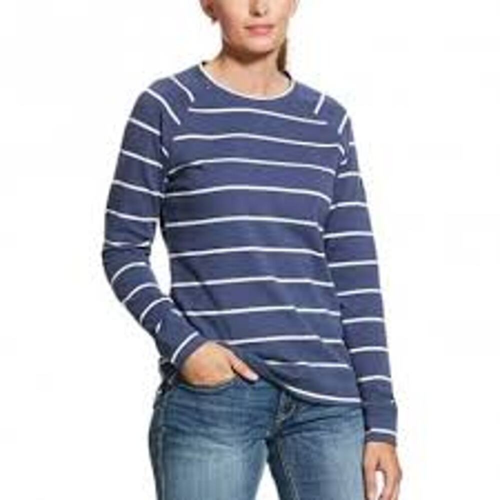 Aerie Blue Silver Stripe Boat Neck Pullover Sweatshirt Medium EUC